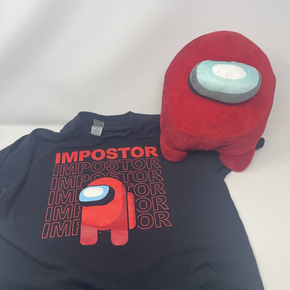 Gift Lot Among Us Red Imposter black T Shirt Jrs XL 14/16 Lrg Red Imposter Plush